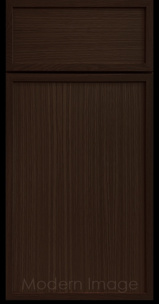 Brownie Stain Arcadia shaker-style cabinet door, featuring slim stile & rail surrounding a flat center panel